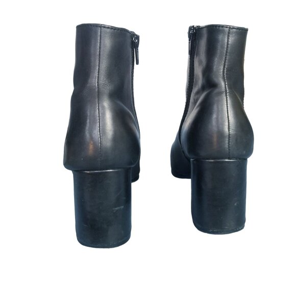 Aldo black leather pointy toe chunky heel booties size 8.5 - Picture 3 of 12